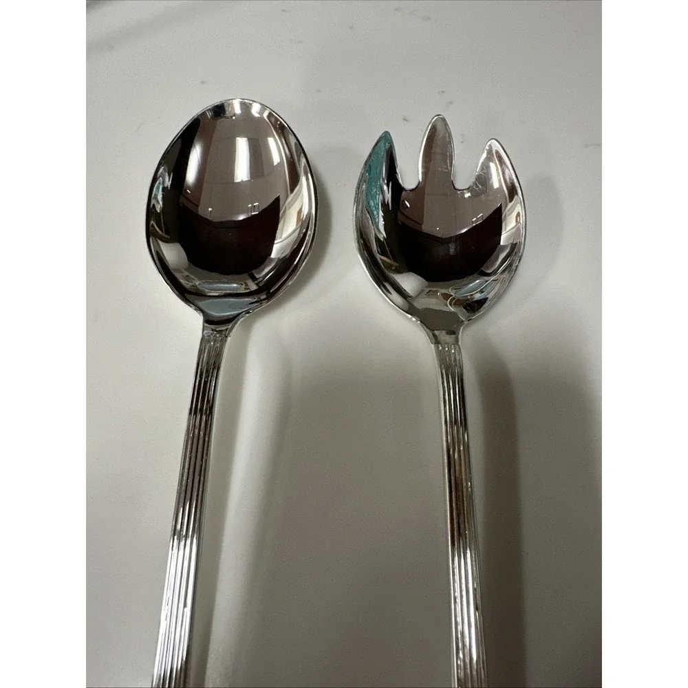 Salad Server Set Cutlery‎ Fork Spoon Italian Silver Plated MCM Hostess